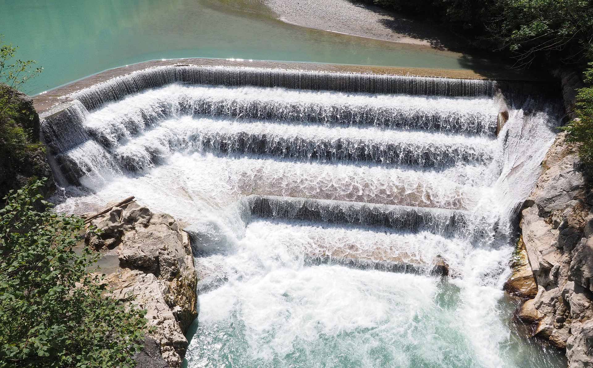 Water over steps